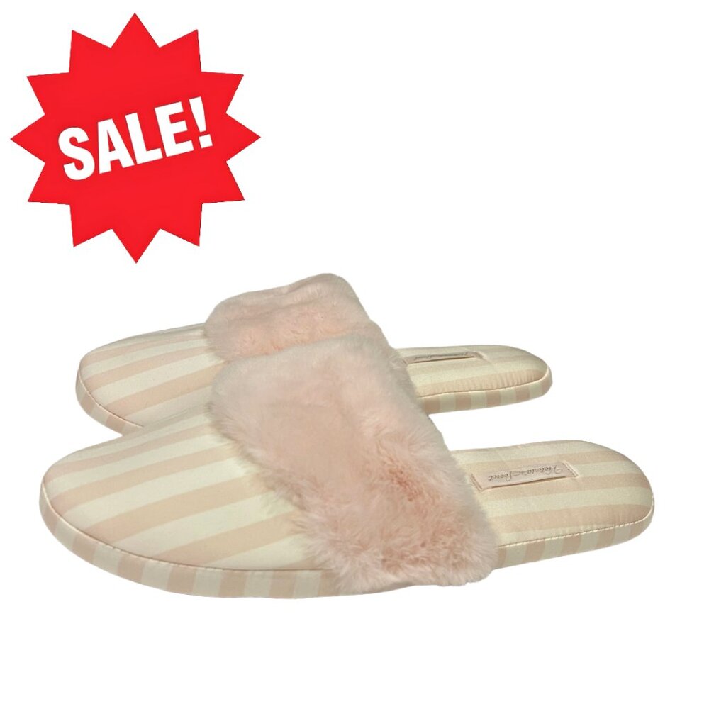Victoria's Secret Women Slipper Satin Slip On Shoe Striped M Pink White Stripes
